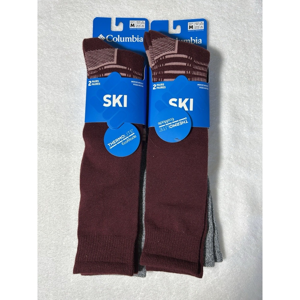 Columbia Womens Size M Thermolite Base Over the Calf Ski Socks Maroon Lot of 2